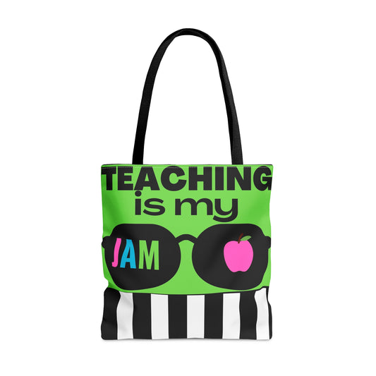 "Teaching is my Jam" [Lime/ Black/ White]- Tote Bag