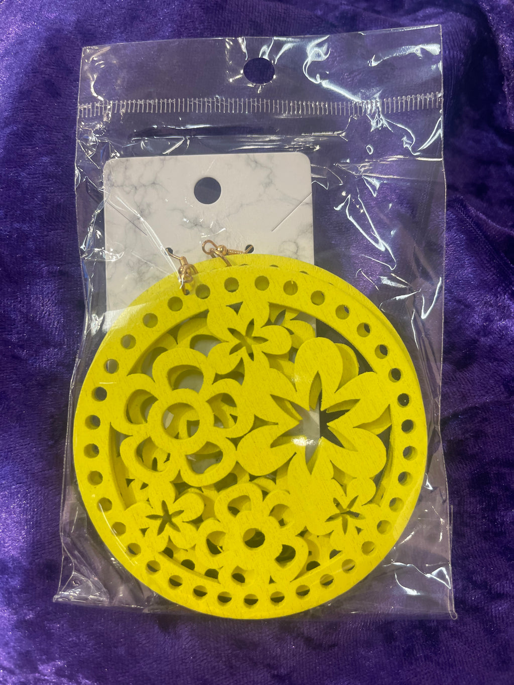 Wooden Circular Flower Power Earrings [Multiple Variants]