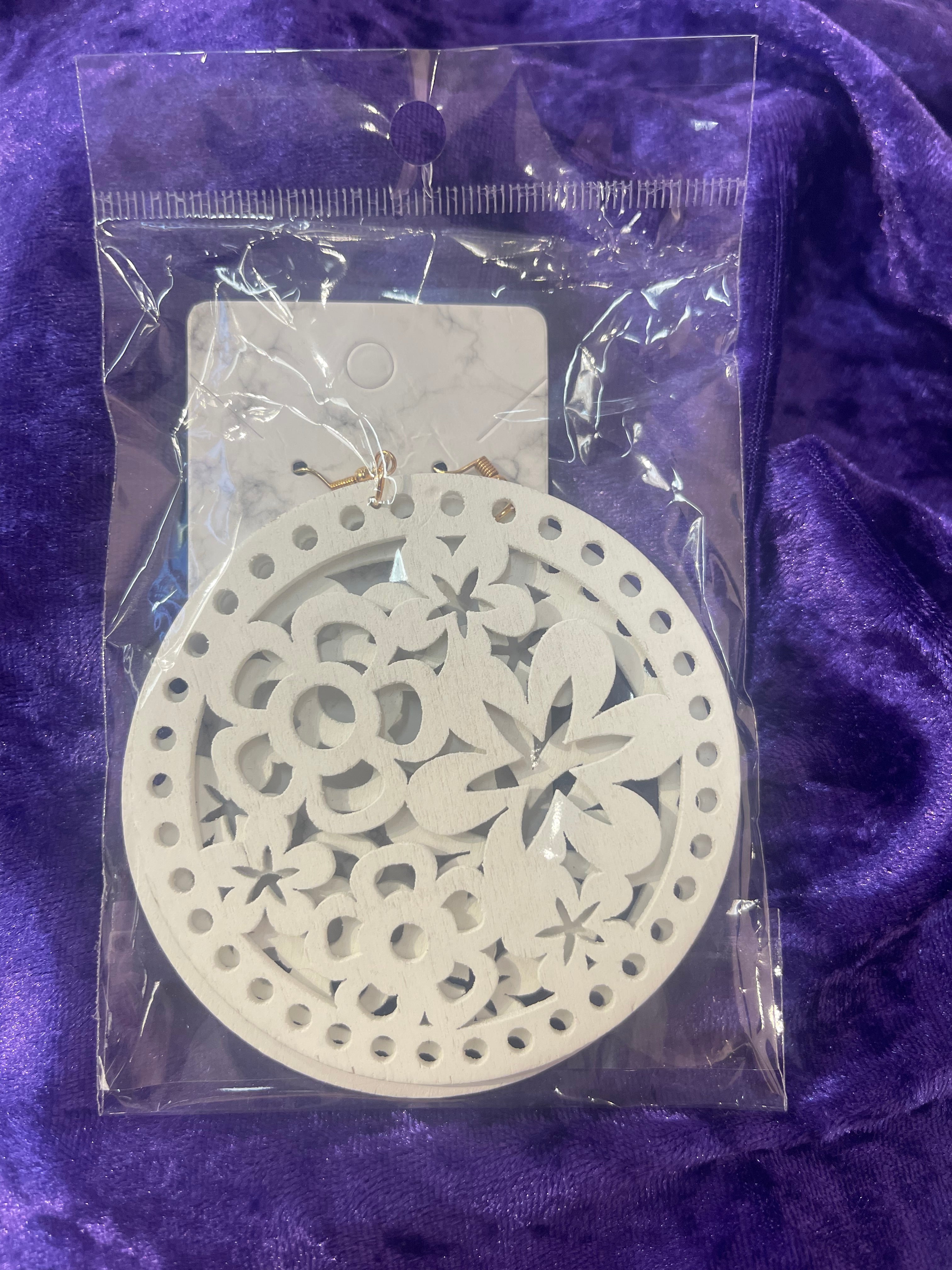 Wooden Circular Flower Power Earrings [Multiple Variants]