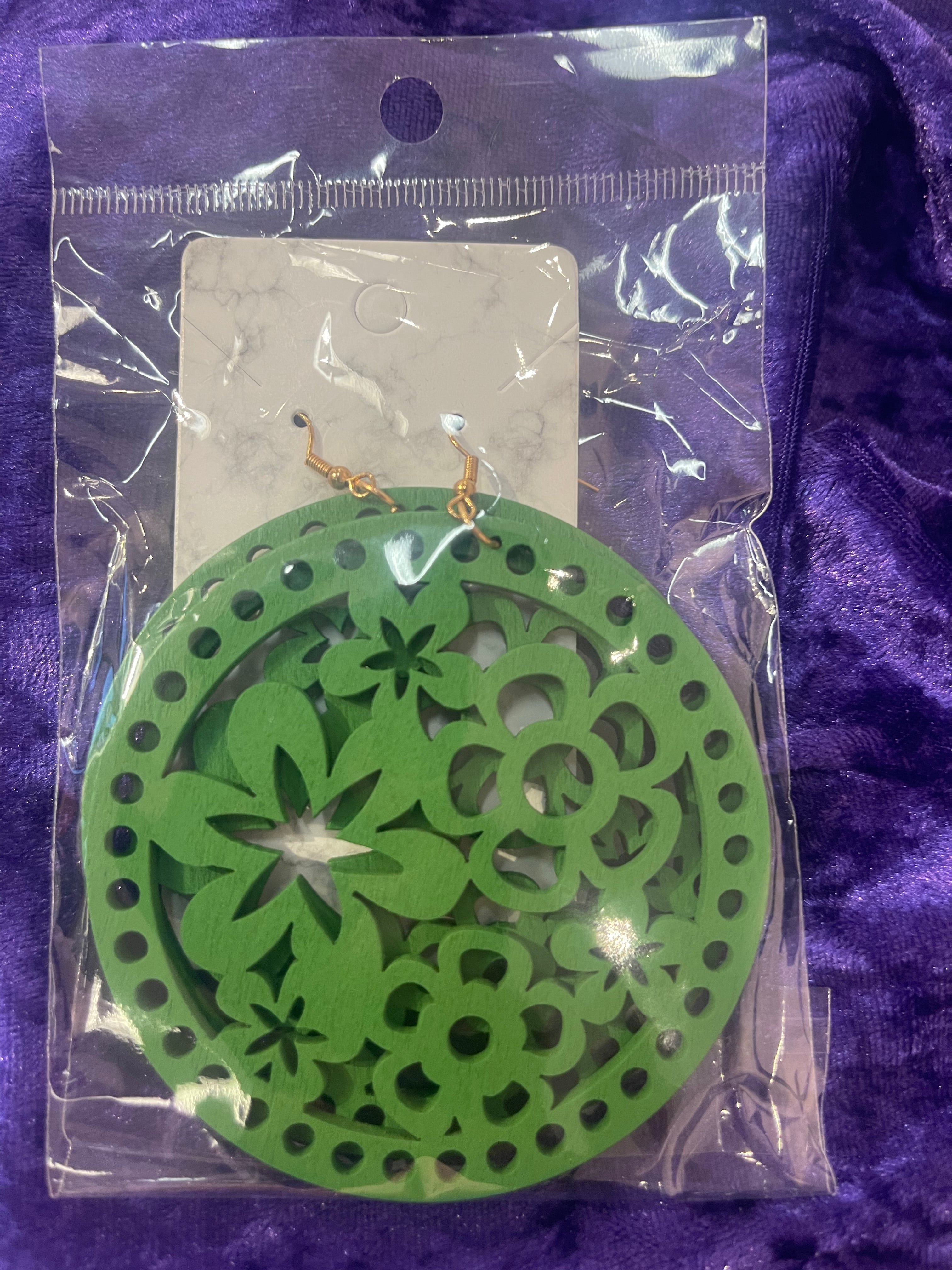 Wooden Circular Flower Power Earrings [Multiple Variants]