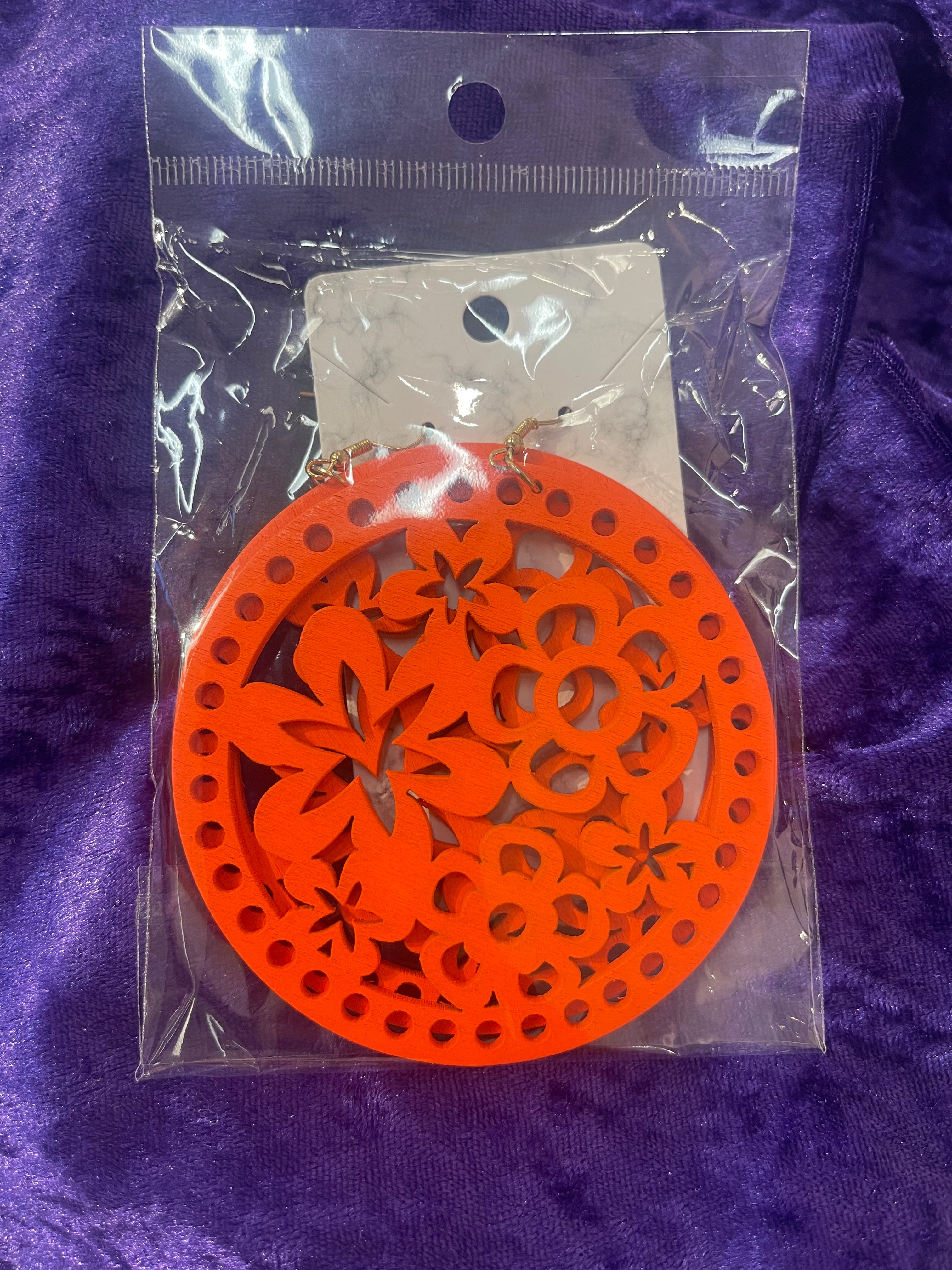 Wooden Circular Flower Power Earrings [Multiple Variants]