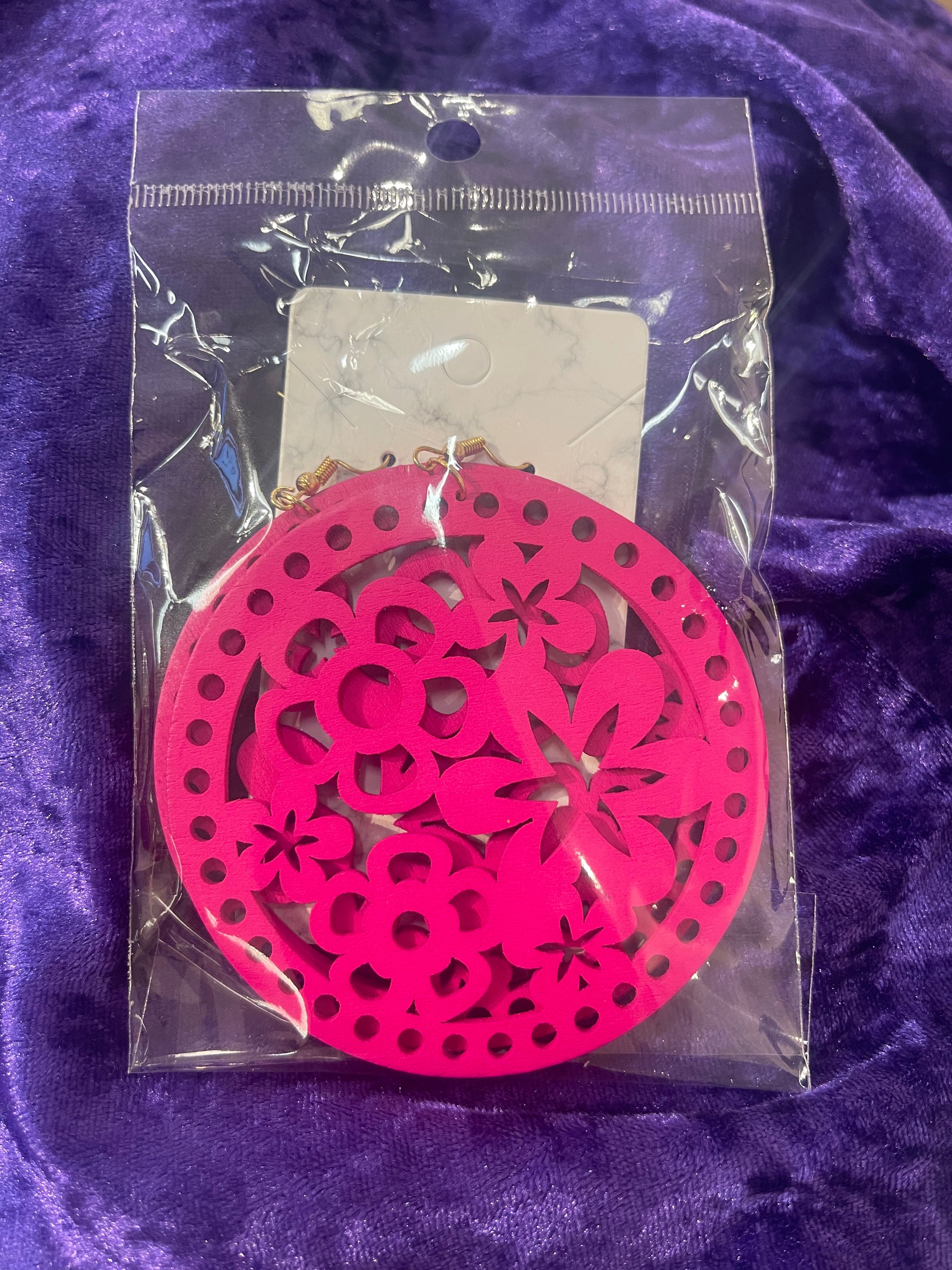 Wooden Circular Flower Power Earrings [Multiple Variants]