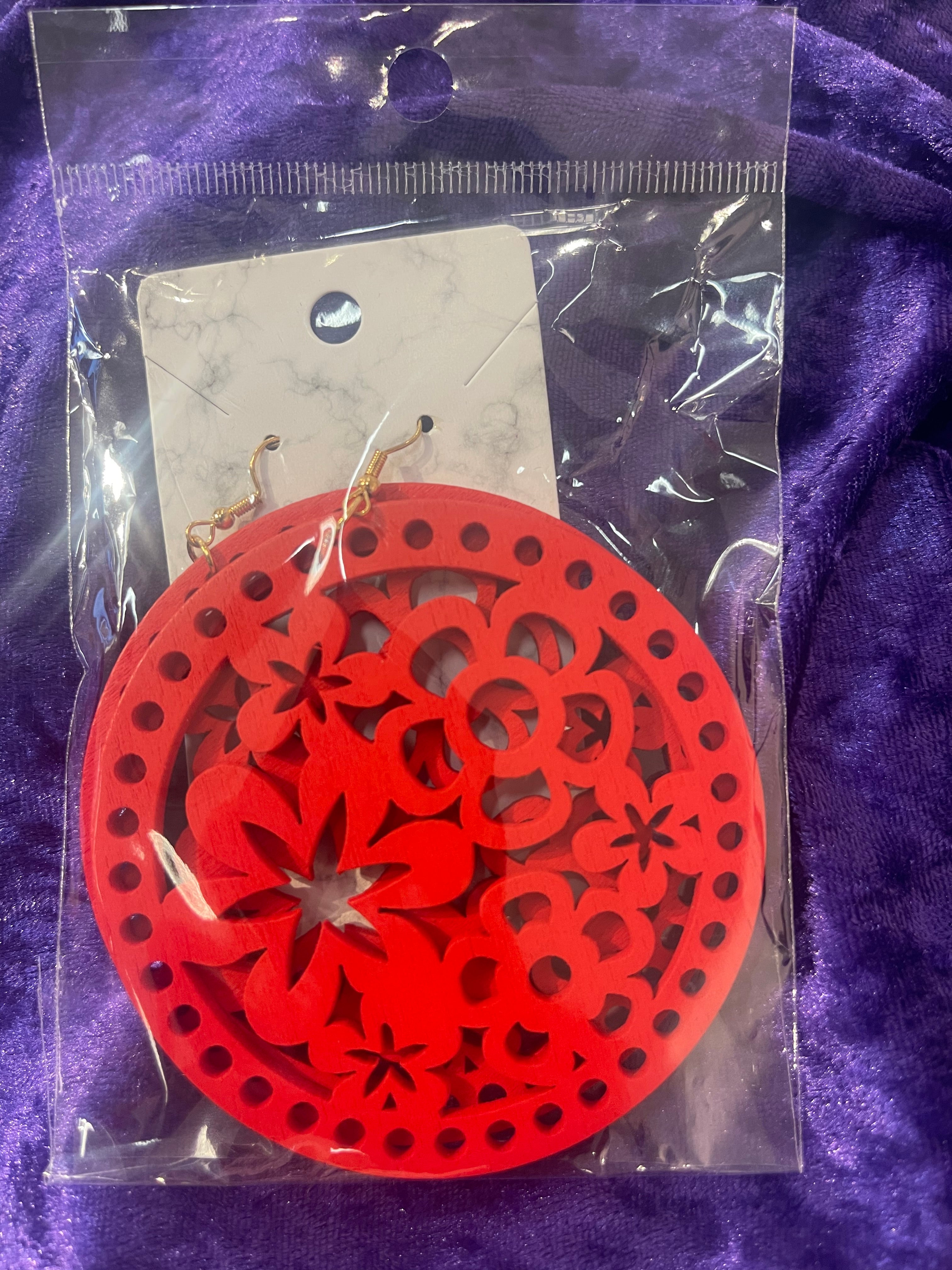 Wooden Circular Flower Power Earrings [Multiple Variants]