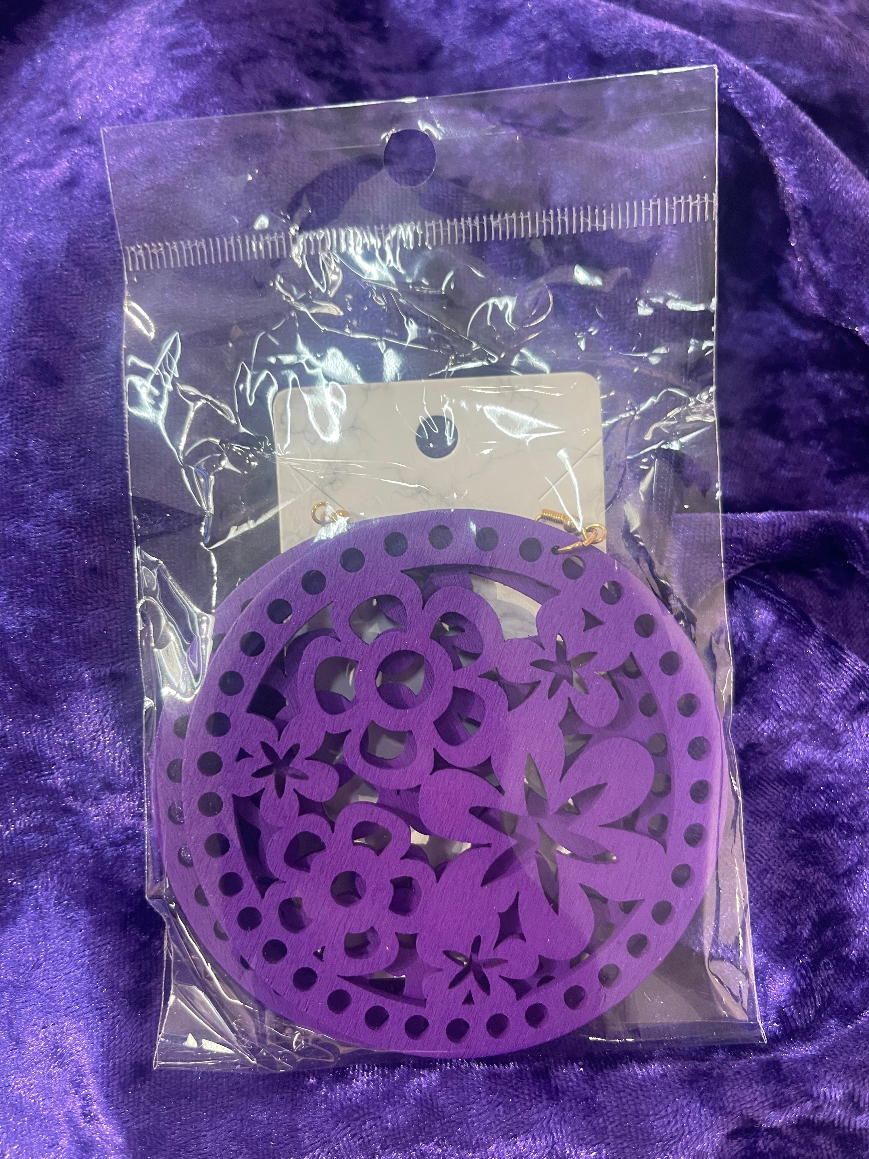 Wooden Circular Flower Power Earrings [Multiple Variants]