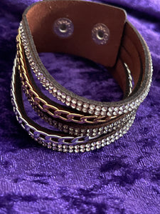Brown Snap Bracelet with Rhinestones