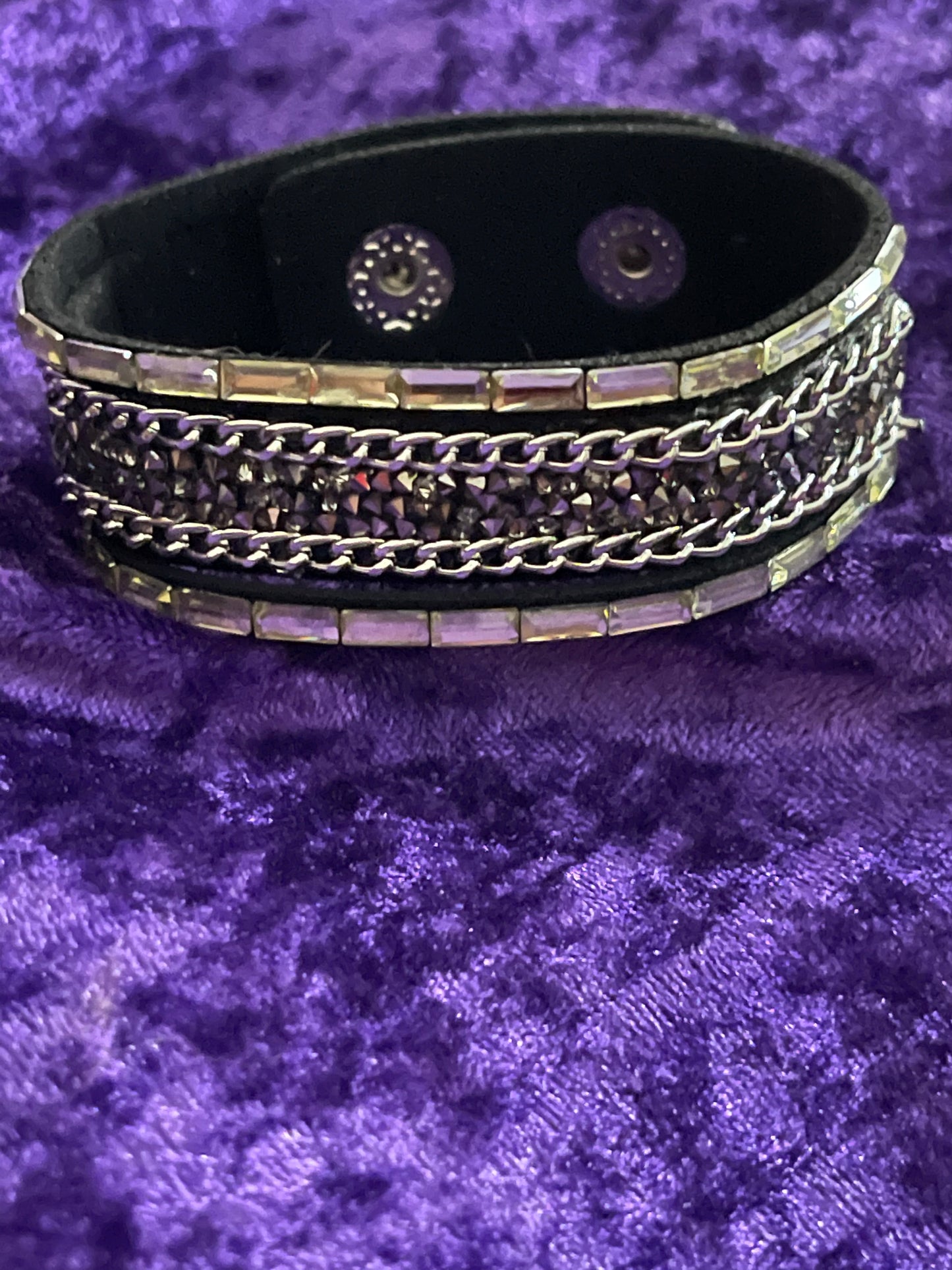 Black Snap Bracelet with Clear and Mint Rhinestones