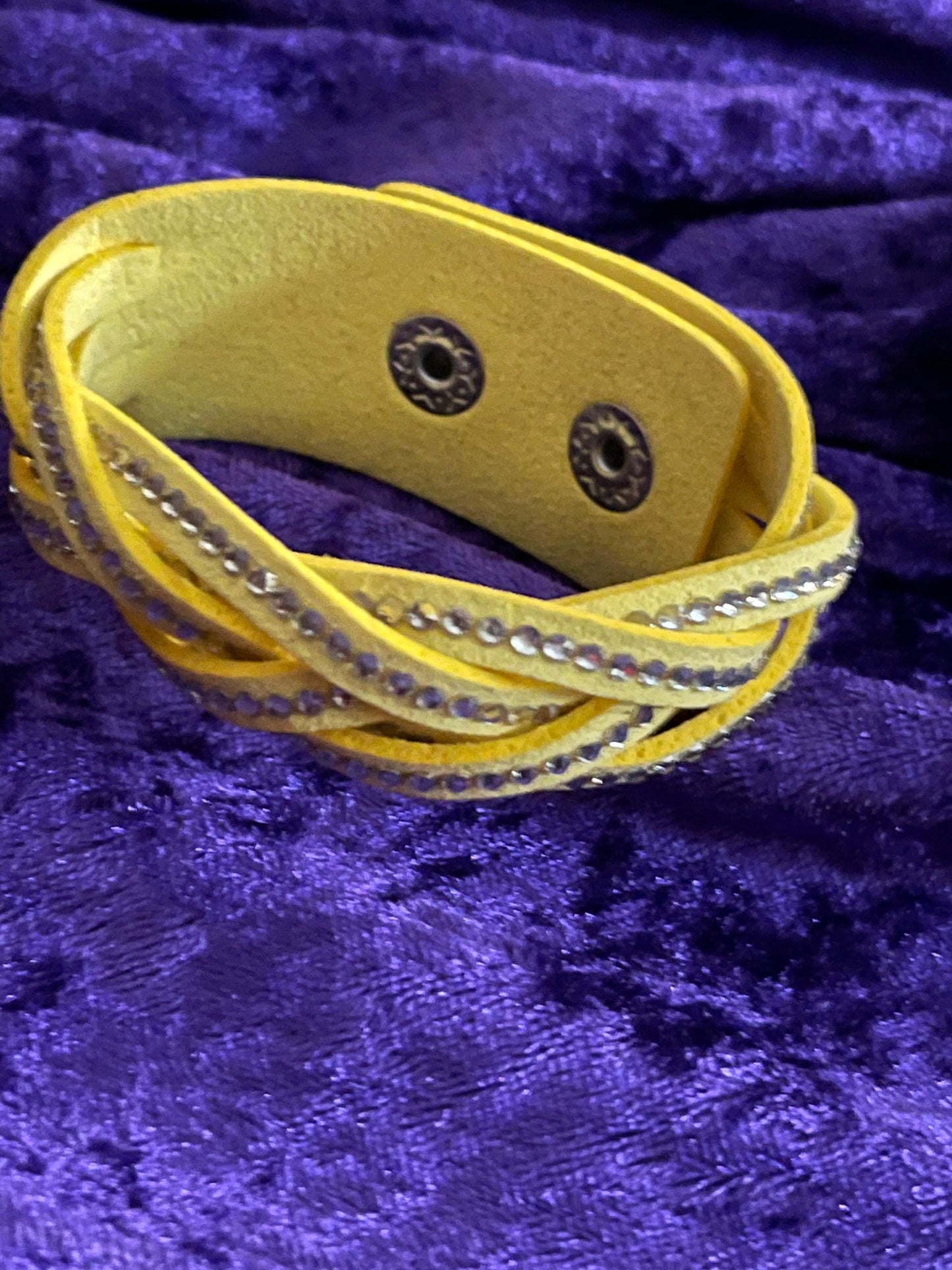 Yellow Snap Bracelet with Rhinestones