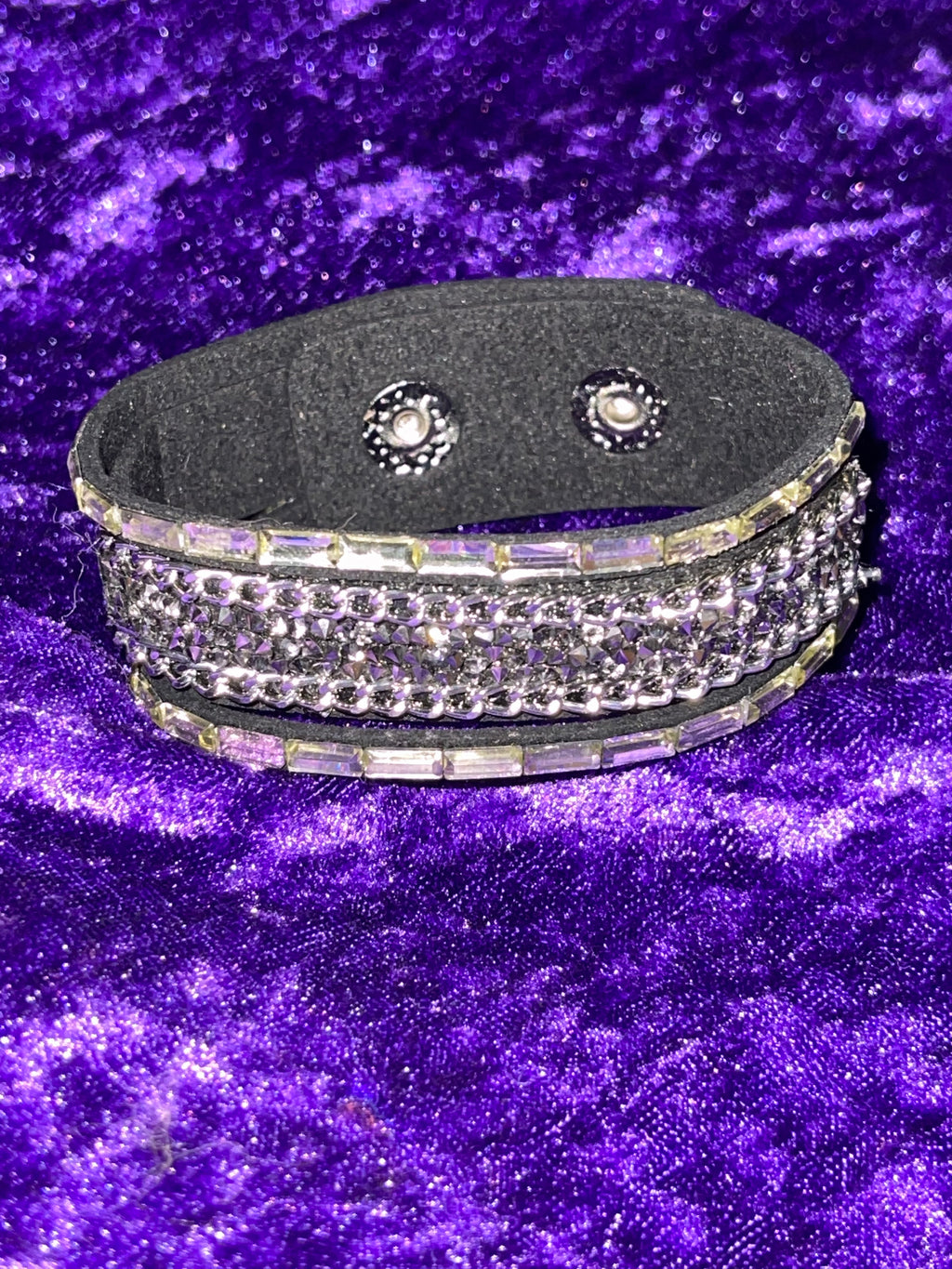 Black Snap Bracelet with Clear and Mint Rhinestones
