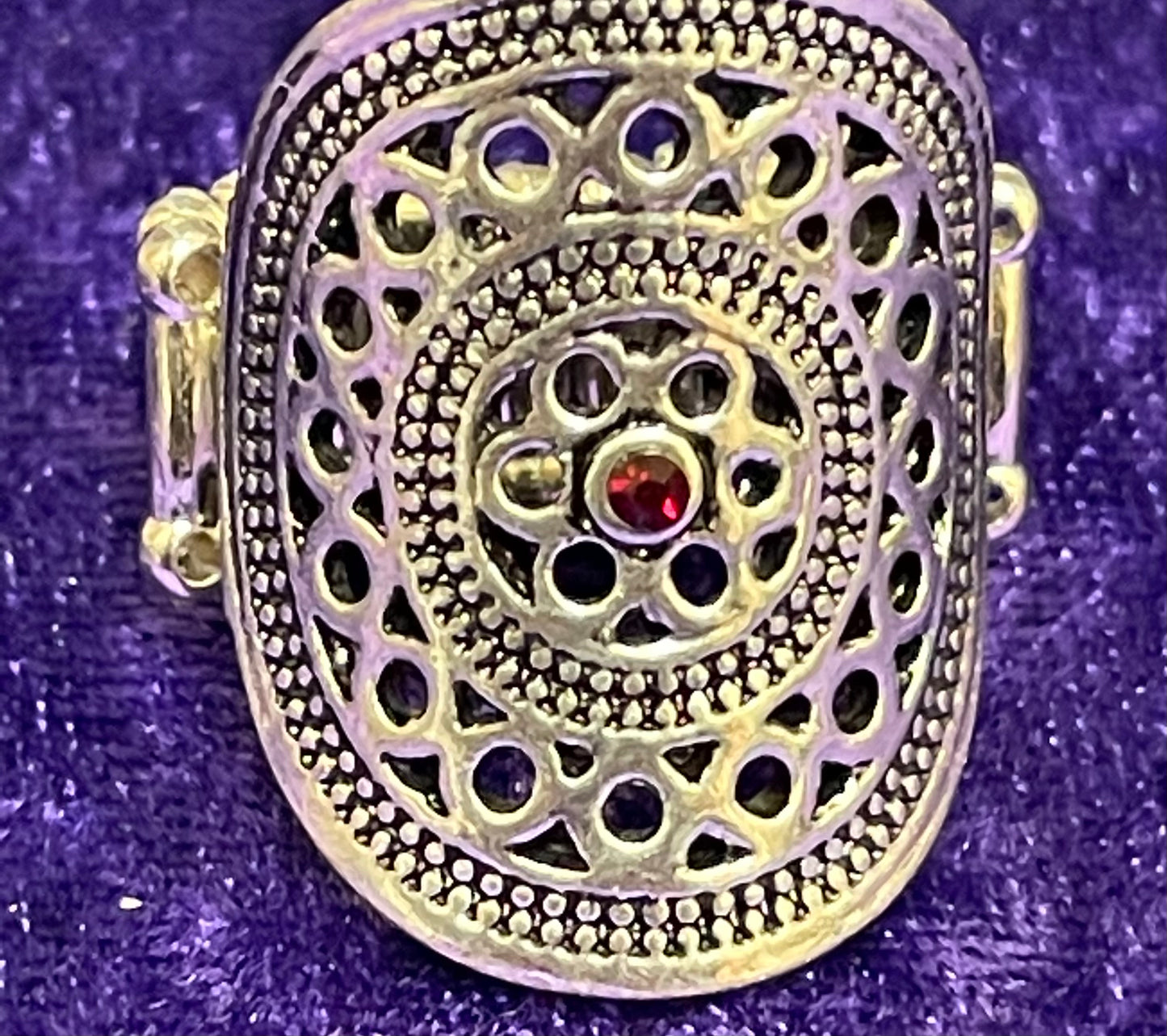 Silver Medallion Style with Purple Diamond Ring