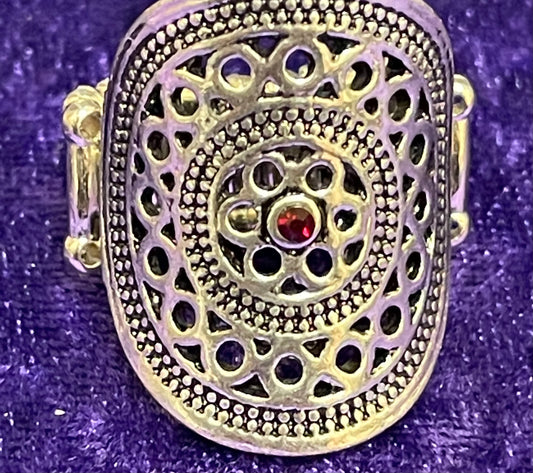 Silver Medallion Style with Purple Diamond Ring