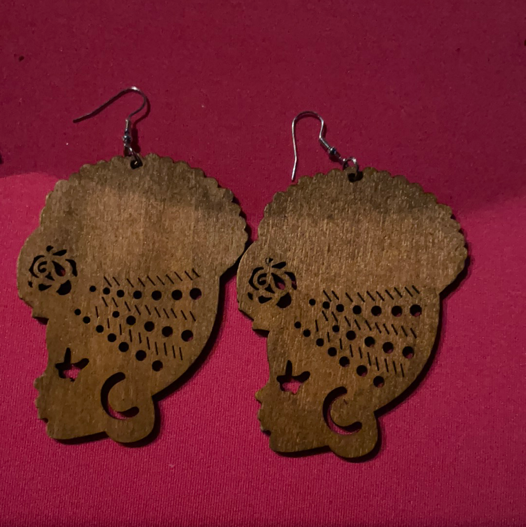Wooden Woman Silhouette Earrings